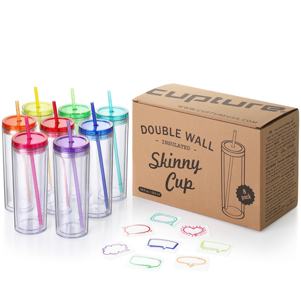 Cupture 8 Count Party Pack of Classic 18oz Clear Tumblers with Matching  Straws