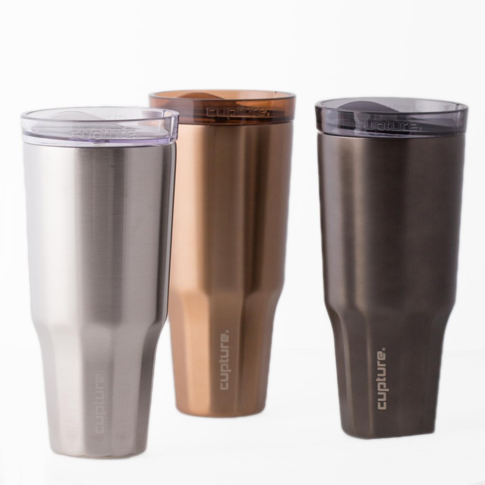 Cupture Travel 32 oz Vacuum Insulated Stainless Steel Tumbler Cup Silver